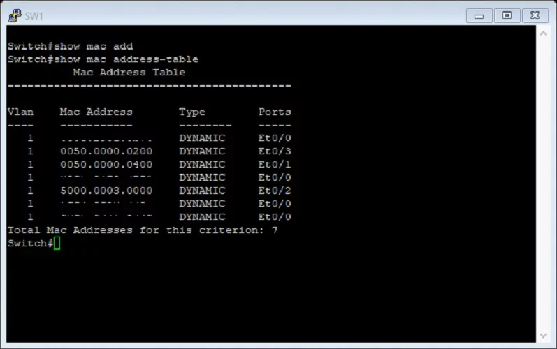 الهجمات على DHCP - عرض جدول عناوين MAC قبل تنفيذ الهجوم